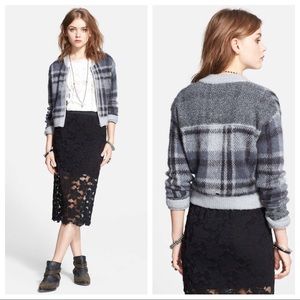 Free People Plaid Grey Cardigan Jacket